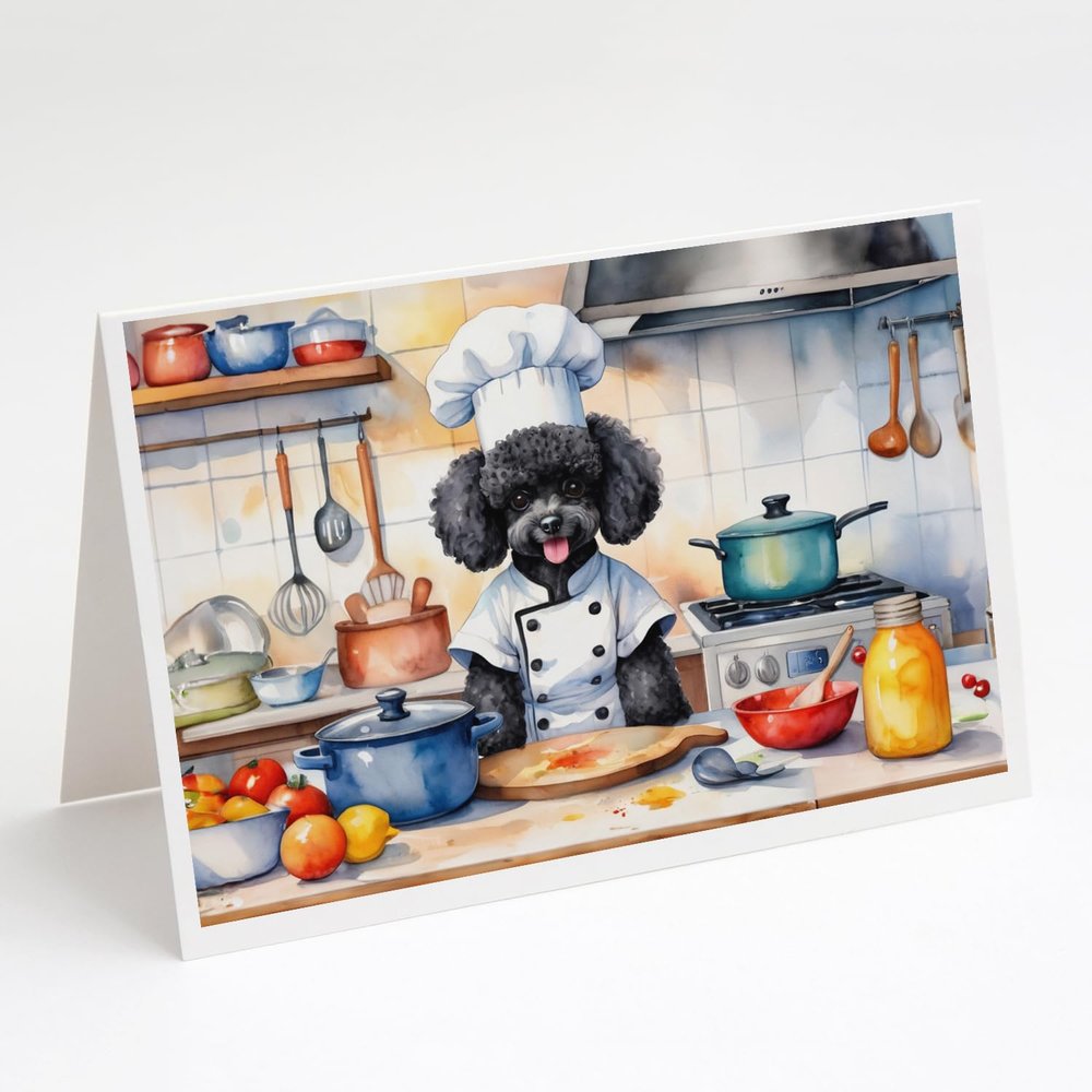 Caroline's Treasures Black Poodle The Chef Greeting Cards Pack of 8 Blank Cards with Envelopes Whimsical A7 Size 5x7 Blank Note Cards