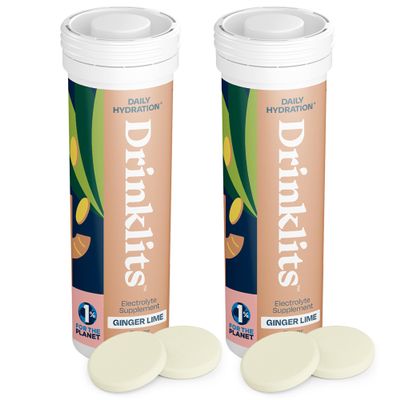 Drinklits Ginger-Lime Daily Hydration Tablets (2) Tube Bundle | Made with Organic Ginger  0g Sugar  Essential Electrolytes | 20 Servings - 10 Tablets Per Tube