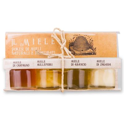 ARTIGIANI DEI SAPORI - Mini Honey Gift Set, "Il Miele", 1.3 oz each, Zagara, Milli flower, Chestnut, Eucalyptus - Pack of 4