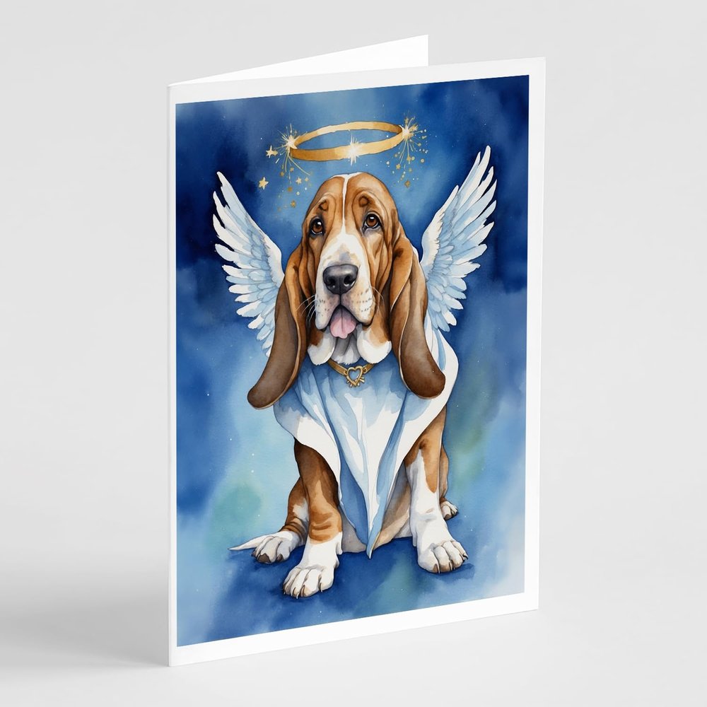 Caroline's Treasures Basset Hound My Angel Greeting Cards Pack of 8 Blank Cards with Envelopes Whimsical A7 Size 5x7 Blank Note Cards