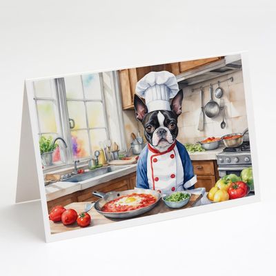 Caroline's Treasures Boston Terrier The Chef Greeting Cards Pack of 8 Blank Cards with Envelopes Whimsical A7 Size 5x7 Blank Note Cards