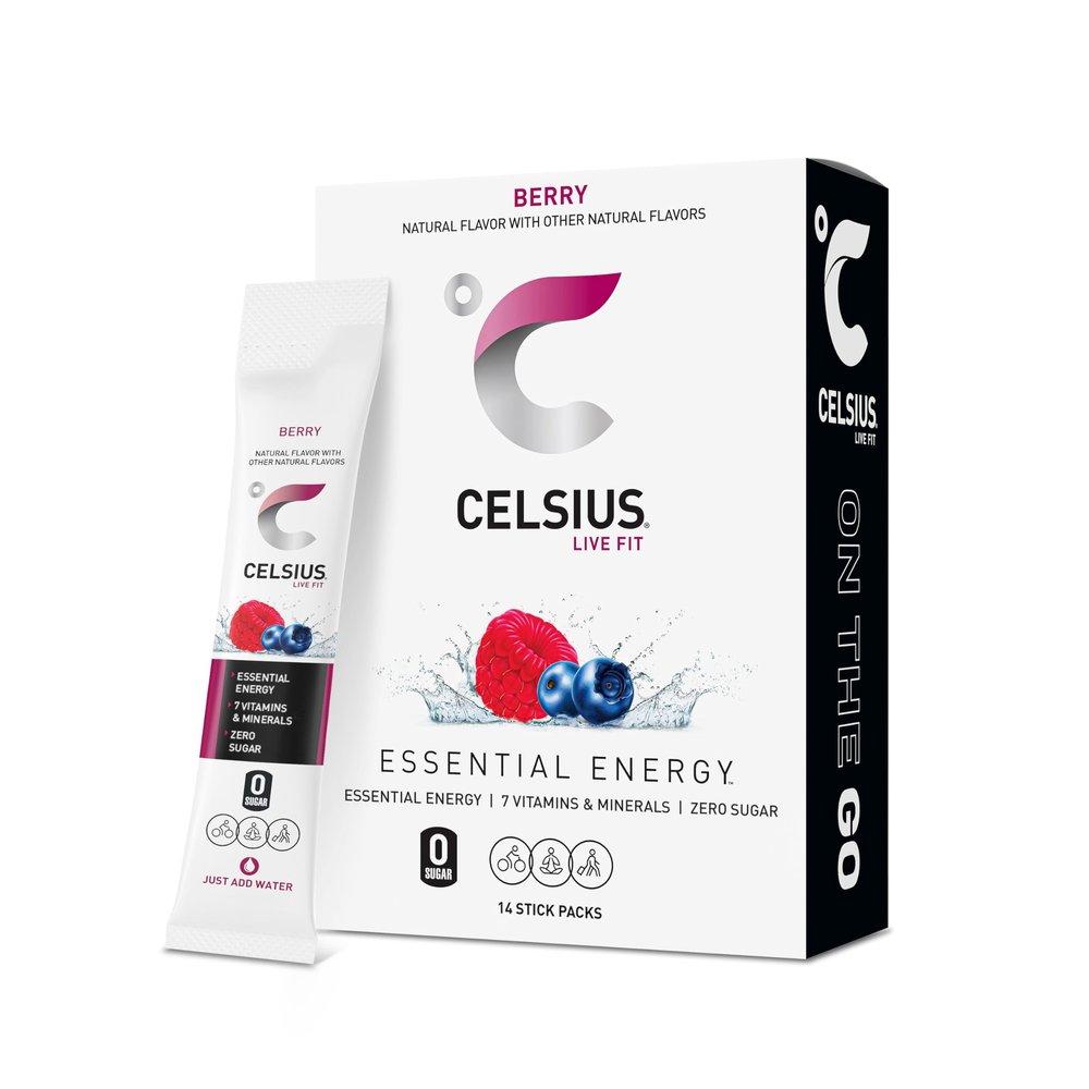 CELSIUS On-the-Go Powder Sticks Watermelon Ice, Essential Energy 2.5 Oz (14 Sticks per Pack)