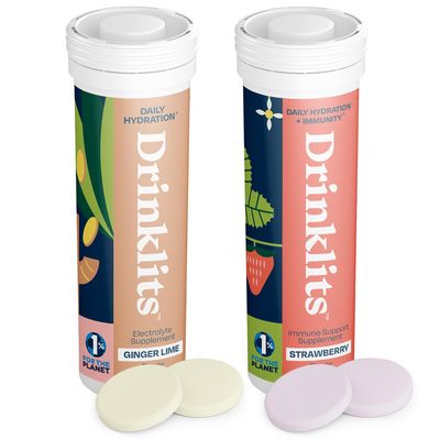 Drinklits Ginger-Lime Electrolyte Hydration & Strawberry Immunity Tablets (2) Tube Combo Pack | Great Taste  Gluten Free  Daily Use | 20 Servings (10 Tablets Per Tube)