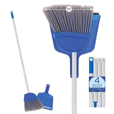 Angle Broom w/Dustpan, Indoor, 9.25" W Head, Smaller Style- Made w/Recycled Soda Bottles & Polished Aluminum Lightweight Handle, by LOLA, 1 Count