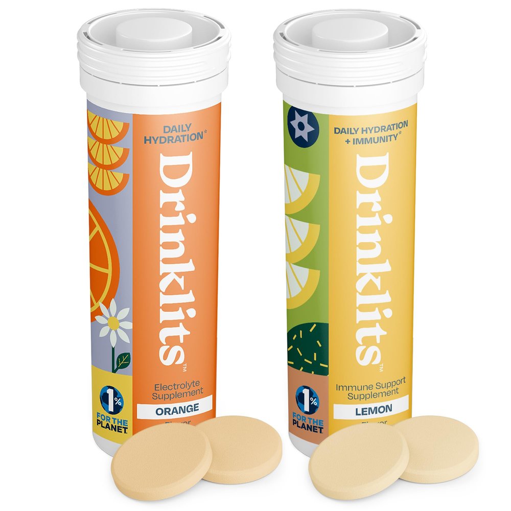 Drinklits Orange Electrolyte Hydration & Lemon Immunity Tablets (2) Tube Combo Pack | Great Taste Gluten Free Daily Use | 20 Servings (10 Tablets Per Tube)