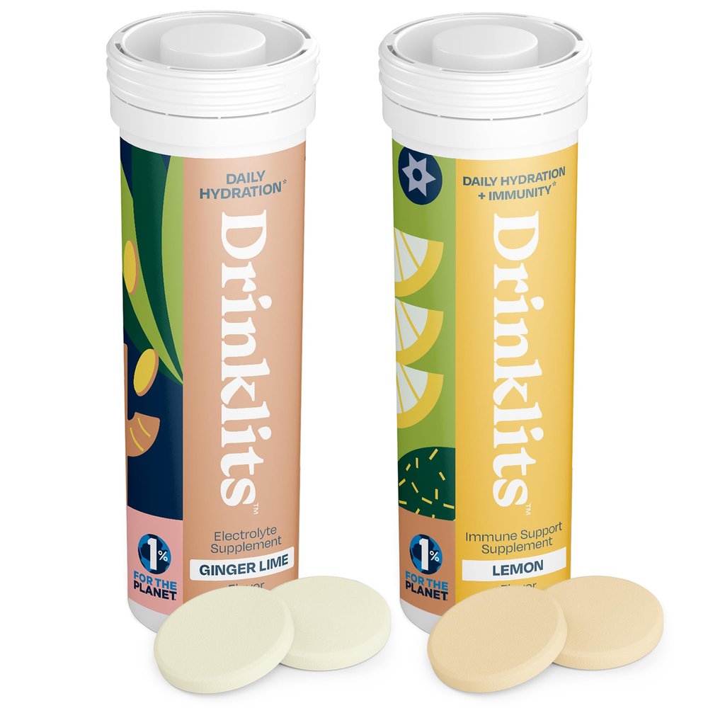 Drinklits Ginger-Lime Hydration & Lemon Immune Support (2) Tube Combo Pack | Great Taste  Daily Electrolytes  Essential Vitamins | 20 Servings (10 Tablets Per Tube)