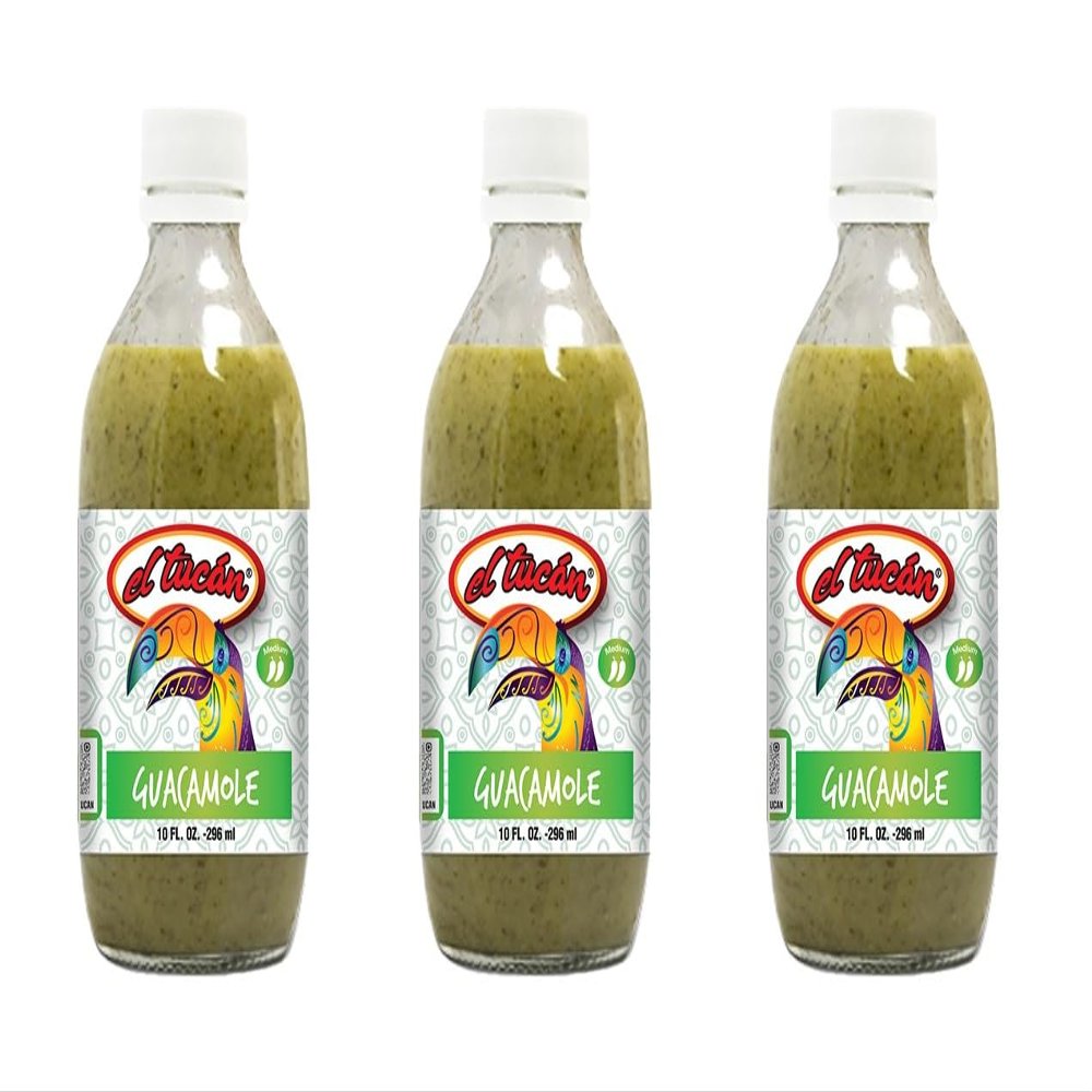 Avocado Sauce El Tucan Guacamole - - Authentic Artisanal Mexican Ingredients, Made with Natural Ingredients. Perfect topping to your tacos, burritos, enchiladas or other favorite food (10 oz, 3 Bottles)