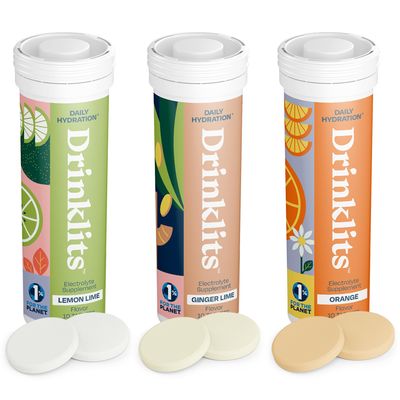 Drinklits Daily Hydration Variety Pack (3) Tube Bundle | Ginger-Lime + Lemon-Lime + Orange | Electrolyte Tablets  0g Sugar  Great Taste | 30 Servings - 10 Tablets Per Tube