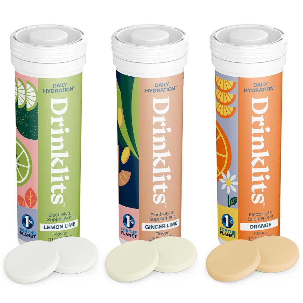 Drinklits Daily Hydration Variety Pack (3) Tube Bundle | Ginger-Lime + Lemon-Lime + Orange | Electrolyte Tablets  0g Sugar  Great Taste | 30 Servings - 10 Tablets Per Tube