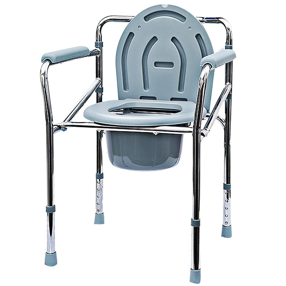 Commode Chair with Armrest Backrest Height Adjustable, Portable Toilet Chair with 29x15cm Bucket, Shower Bath Aid Stool for Elderly Disabled 150kg Weight Capacity