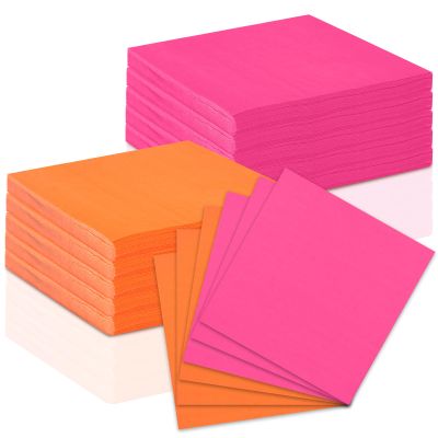 120 Pcs Pink And Orange Paper Napkins 5x5 Cocktail Napkins Beverage Napkins Pink Luncheon Napkins Disposable Colors Paper Napkins For Tequila Sunrise Bachelorette Party Birthday Baby Shower