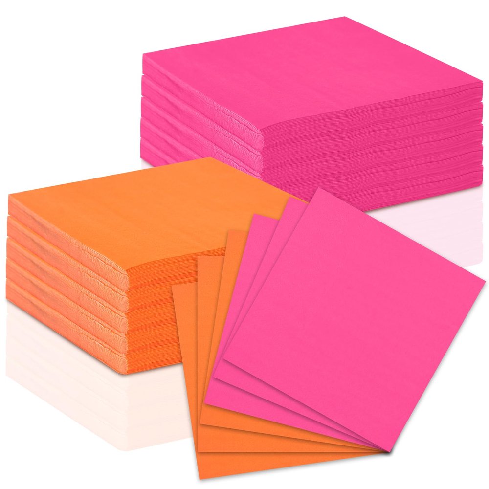 120 Pcs Pink And Orange Paper Napkins 5x5 Cocktail Napkins Beverage Napkins Pink Luncheon Napkins Disposable Colors Paper Napkins For Tequila Sunrise Bachelorette Party Birthday Baby Shower