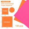 120 Pcs Pink And Orange Paper Napkins 5x5 Cocktail Napkins Beverage Napkins Pink Luncheon Napkins Disposable Colors Paper Napkins For Tequila Sunrise Bachelorette Party Birthday Baby Shower view 2