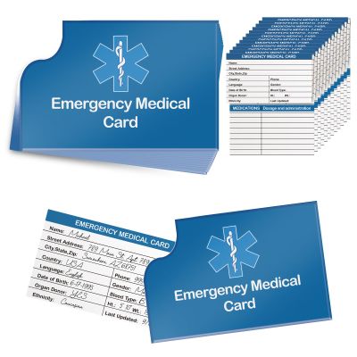 12 Pack Red Medical Condition and Emergency Contact Id Wallet Card Emergency Medical Information Card Medical Alert Wallet Card Pocket Size Medication List and Medical Cards for Caretakers (Blue)