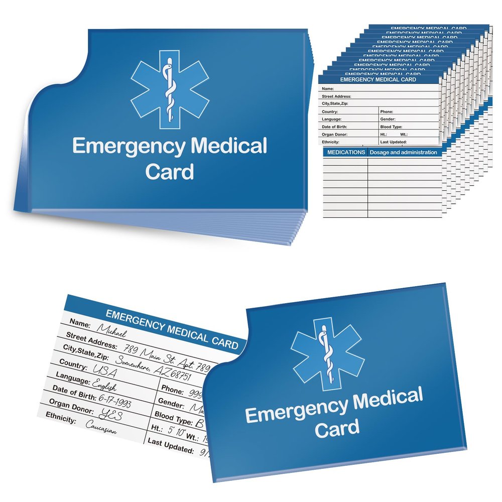 12 Pack Red Medical Condition and Emergency Contact Id Wallet Card Emergency Medical Information Card Medical Alert Wallet Card Pocket Size Medication List and Medical Cards for Caretakers (Blue)