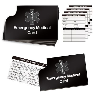 4 Pack Emergency Medical Information Id Card Red Medical Condition and Emergency Contact Id Wallet Card Medical Alert Wallet Card Pocket Size Medication List and Medical Cards for Caretakers (Black)