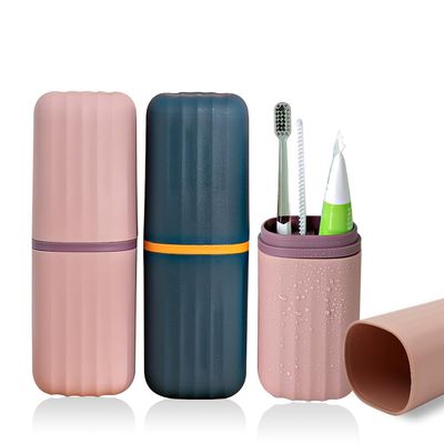 2 Pack Travel Toothbrush Holder, 2 in 1 Toothbrush and Toothpaste Case for Traveling, Portable Tooth Brush Cup with Cover, Toothbrush Holder for Camping Business Trip Bathroom School, Pink and Blue