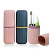 2 Pack Travel Toothbrush Holder, 2 in 1 Toothbrush and Toothpaste Case for Traveling, Portable Tooth Brush Cup with Cover, Toothbrush Holder for Camping Business Trip Bathroom School, Pink and Blue view 1