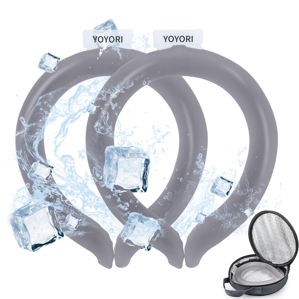 2PCS Neck Cooling Tube with Cold Insulated Bag,Reusable Ice Neck Ring Wearable Body Cooling Products for Summer Heat (Gray*2)