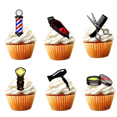 18pcs Barber Cupcake Toppers for Kids Adults Birthday Hair Salon Decor Fashion Haircut Theme Party Supplies Favor Cosmetology Graduation Cake Decorations