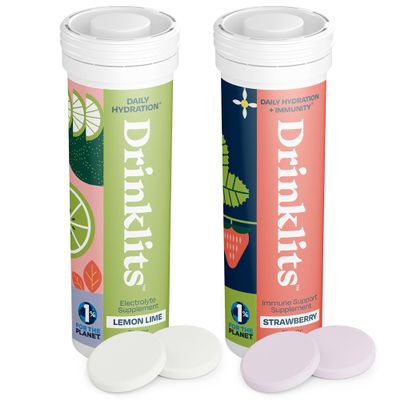 Drinklits Lemon-Lime Electrolyte Hydration & Strawberry Immune Support Tablets (2) Tube Combo Pack | Great Taste  Gluten Free  Daily Use | 20 Servings (10 Tablets Per Tube)