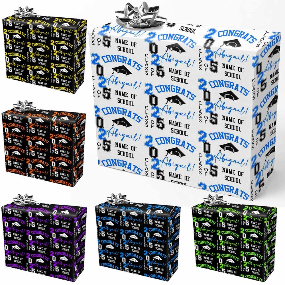 AOFUN Personalized Graduation 2025 Wrapping Paper, Custom Class of 2025 Gift Wrapping Paper for Men Women Graduation 58x23 1 Roll