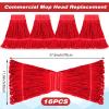 Roshtia 16 Pack Mop Head Replacement Large Heavy Duty Mop Head Commercial Replacement Looped End Cotton String Industrial Washable Mophead Refills for Commercial Industrial Home Cleaning(Red) view 2