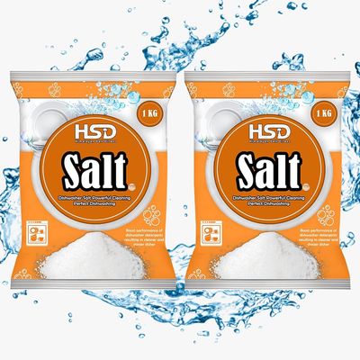 HSD Dishwasher Salt, Powerful Cleaning Dishwasher Salt, 1kg 2pack, White