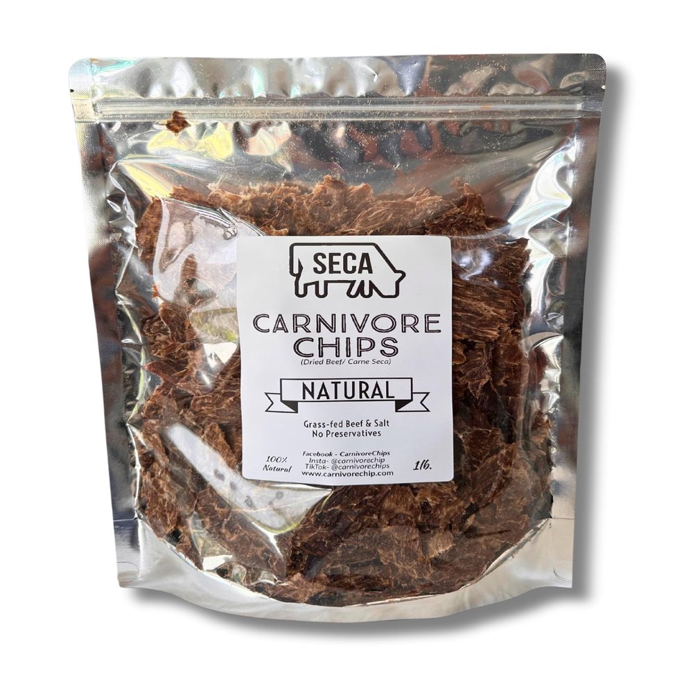 SECA - Carnivore Chips - 1lb bag, Natural, Grass fed Beef and Salt, Carne Seca- Keto, Carnivore, Paleo, 1 pound bag