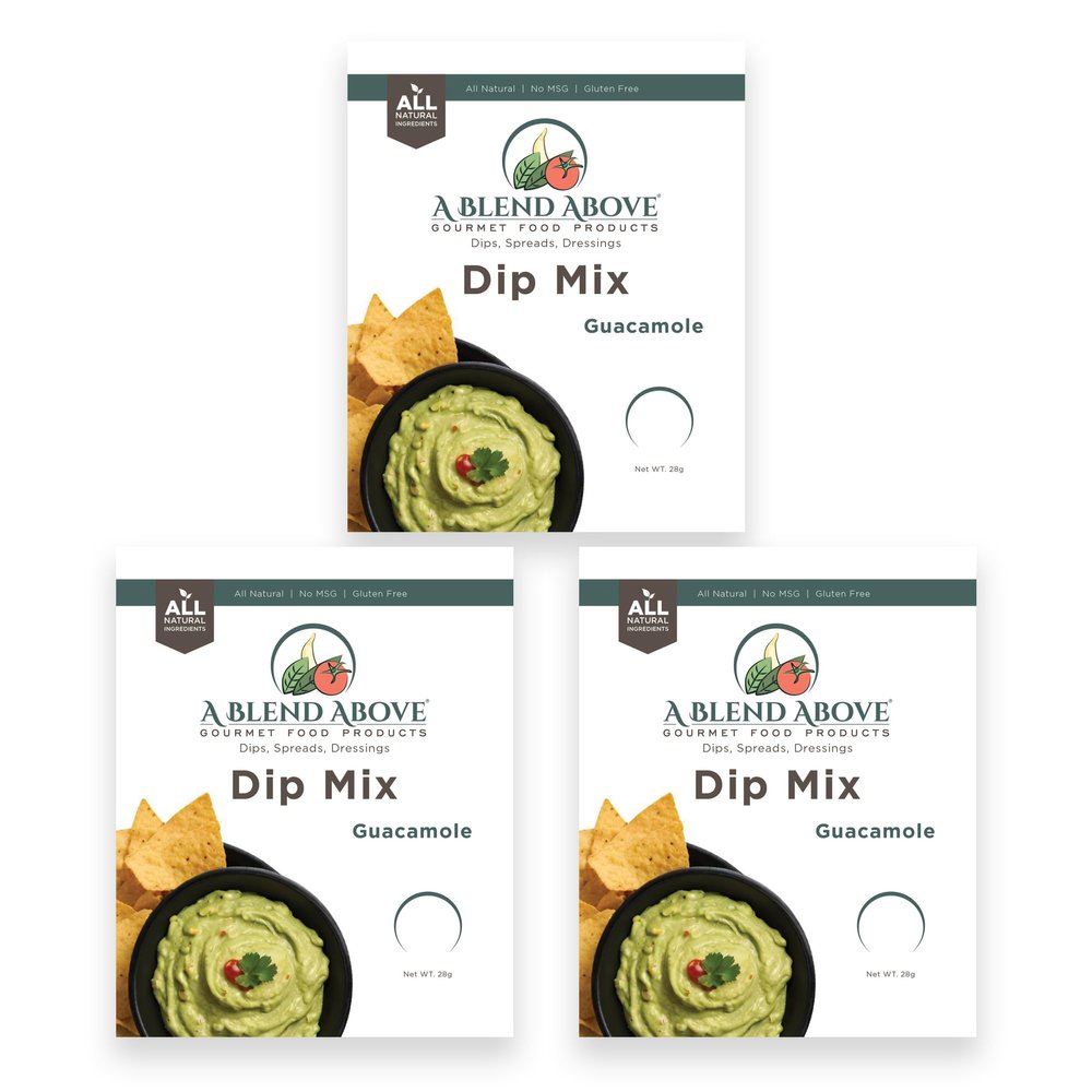 A Blend Above Guacamole Dip Mix, 3 Packs, 1 oz. Each, Makes 16 Ounces, Gluten-Free, No MSG, All Natural, No Preservatives, Vegan Friendly, Keto Friendly, Vegetable Dip, Chip Dip, Low Carb, Easy to Make