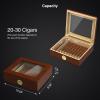 20-30 Counts Cigar Box with Hygrometer Humidifier and Divider,Handmade Glass Top Cigar Humidor, Desktop Storage Case view 4