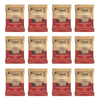 Deluxe & Bla Bla 12 Pack Stuffed Rice Cake Whole Grain, Natural & Healthy Snack Gluten Free, Kosher Certificate & Low Calorie 28 Gr (Peanut Cream)