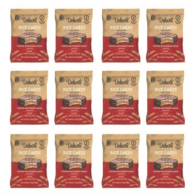 Deluxe & Bla Bla 12 Pack Stuffed Rice Cake Whole Grain, Natural & Healthy Snack Gluten Free, Kosher Certificate & Low Calorie 28 Gr (Peanut Cream)