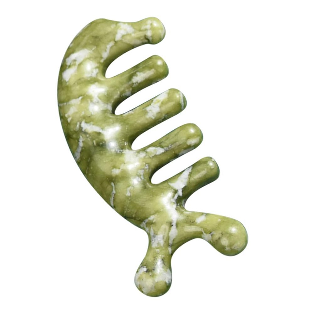 Beaupretty Jade Scalp Massager Comb Guasha Scraping Scalp Comb Gua Sha Massage Tool for Facial Back Body Stress Relax Green