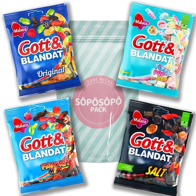 Malaco Gott & Blandat Gummy Licorice Set 4 Flavor packs - Chewy - Salmiakki - Gummy Candies - Sweets Candy Box -Sweden in a SOPOSOPO Box (Total of 4 items) SPSP