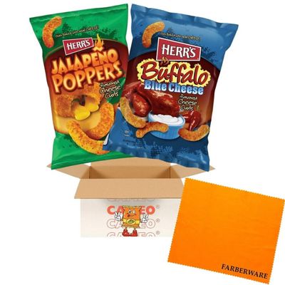 [CAMEO] HOT CHEESY BUNDLE! | HERR'S Cheese Curls Bundle | Assortments of Jalapeno Poppers & Buffalo Blue Cheese Curls | 2 Delicious Snacks Combo | 1oz Bag (24 Pack)