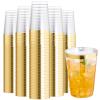 I00000 200 Pack 12 oz Gold Plastic Cups, Clear Disposable Cups, Disposable Plastic Wine Glasses Cocktail Glasses Premium Cups with Gold Rim, 12 Ounce Tumblers for Party & Wedding view 1