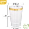 I00000 200 Pack 12 oz Gold Plastic Cups, Clear Disposable Cups, Disposable Plastic Wine Glasses Cocktail Glasses Premium Cups with Gold Rim, 12 Ounce Tumblers for Party & Wedding view 4