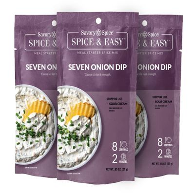 Savory Spice Seven Onion Dip Spice & Easy (3-Pack, 2.85 oz) - French Onion-Style Dip Mix & Seasoning Packet, Just Add Sour Cream