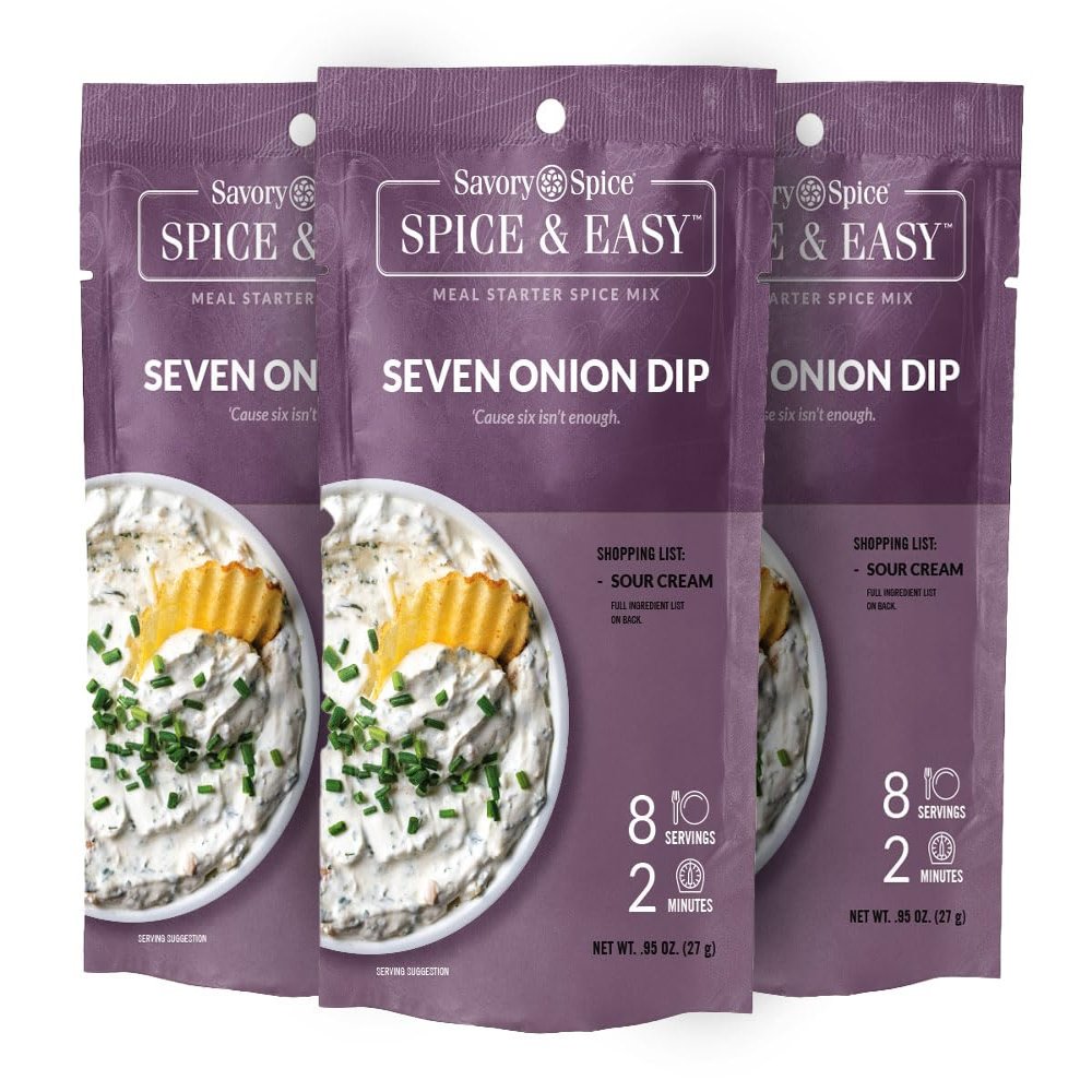 Savory Spice Seven Onion Dip Spice & Easy (3-Pack, 2.85 oz) - French Onion-Style Dip Mix & Seasoning Packet, Just Add Sour Cream