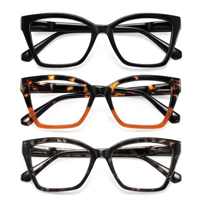 resjok 3Pack Reading Glasses for Women-Blue Light Blocking Readers Fashion Cat Eye Eyeglasses Spring Hinge(Mix1, 0.75x)