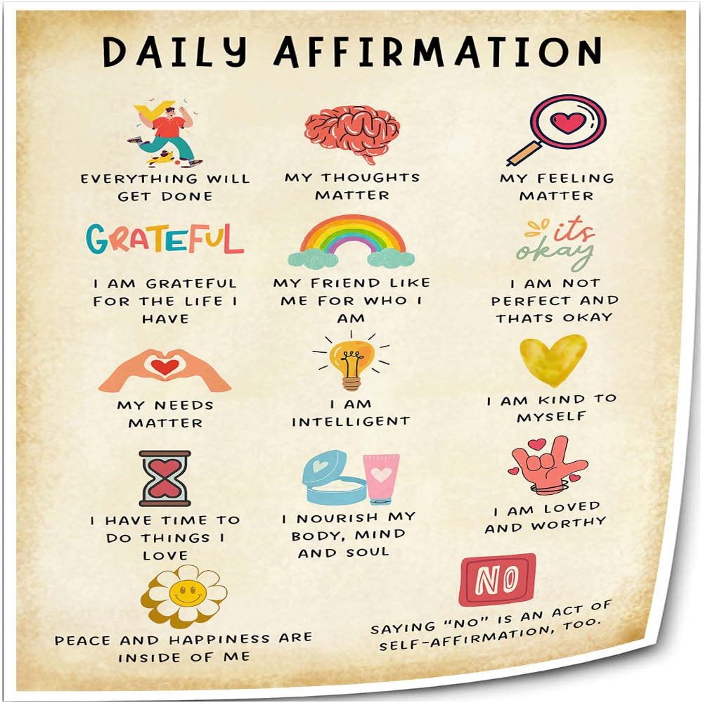 Yelowcaq Daily Affirmations Posters Prints Therapy Wall Art Positive Affirmations Mental Health Posters Art Deco Giclee Artwork Pictures for Kitchen (16.00''x24.00'',Unframed)