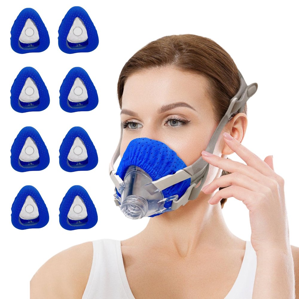 8 Pack CPAP Mask Liners Comfort Silky CPAP Mask Covers One Size Compatible with F20/F10 And Most Full Face Style CPAP Mask Improve The Comfort of Wearing The Mask (Not Fit Nasal Style CPAP Mask (Blue)