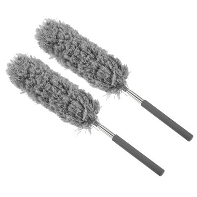 M METERXITY 2 Pack Microfiber Duster - 13.8 to 32.7 Inch Extendable Washable Brush, Apply to Furniture/Office/Display Box/Photo Albums (Gray)