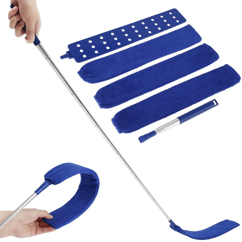 Gap Dust Cleaner Retractable Microfiber Gap Dust Brush Gap Duster with Extendable Pole and Cloth Cover for Sofa Bed Furniture Bottom Ceiling Fan Blinds (Royal Blue)