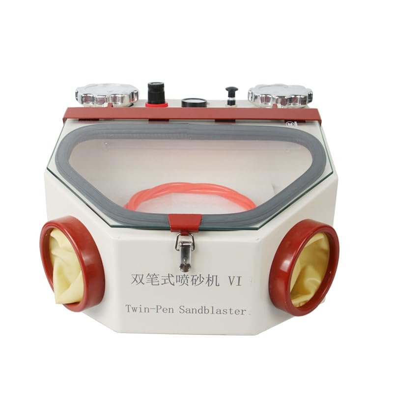 Alliph Two-Pen Sandblaster Machine, Sandblasting Machine with 2 Pens & 2 Tanks, Dental Sandblasting Equipment with Led and Glass Window for Surface Treatment of Materials