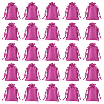 Patikil Satin Bags with Drawstring, 50 Pack 4x6 Inch Wedding Favor Mini Gift Packaging Bags for Birthday Christmas Jewelry Party, Rose Red