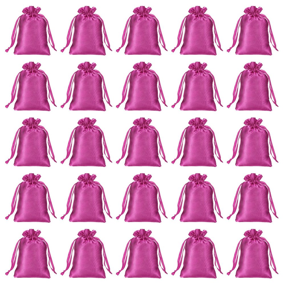 Patikil Satin Bags with Drawstring, 50 Pack 4x6 Inch Wedding Favor Mini Gift Packaging Bags for Birthday Christmas Jewelry Party, Rose Red