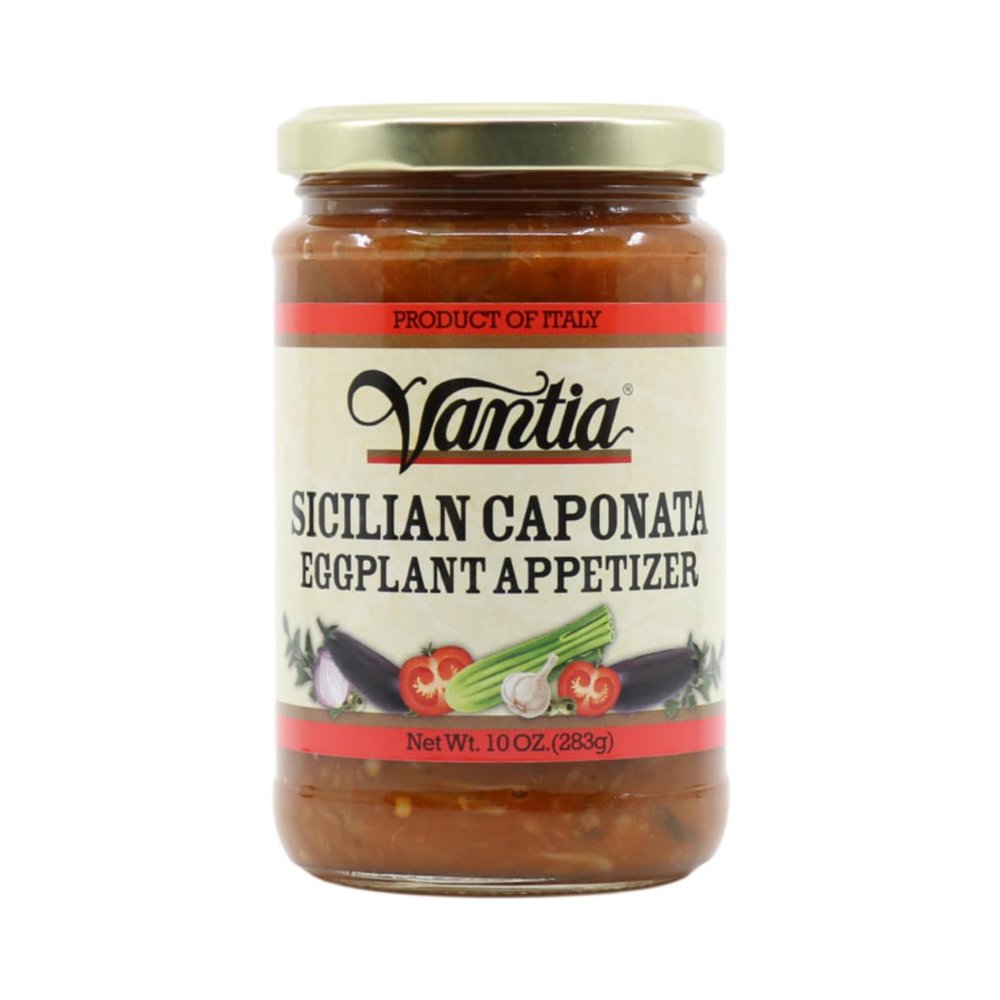 Vantia Sicilian Caponata - Authentic Eggplant Appetizer, Rich & Tangy - Perfect for Bruschetta, Pasta, and Side Dishes, Imported from Italy - Jar, 16 oz