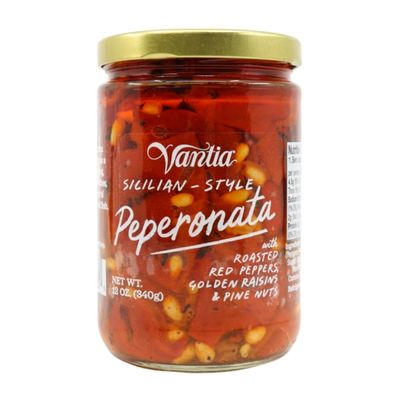 Vantia Authentic Sicilian-Style Peperonata - Traditional Sweet & Savory Roasted Red Peppers, Perfect as Bruschetta, Chicken or Fish Topping, Imported from Italy - Jar, 12oz